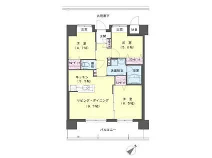 クラシオン小頭町公園前1棟(3LDK/4階)の間取り写真