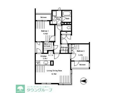 セントラルヒル鶴見W棟(2LDK/2階)の間取り写真