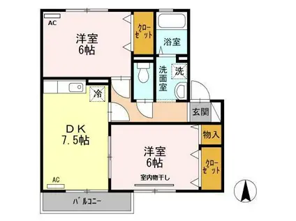 ブラゾーネB棟(2DK/2階)の間取り写真