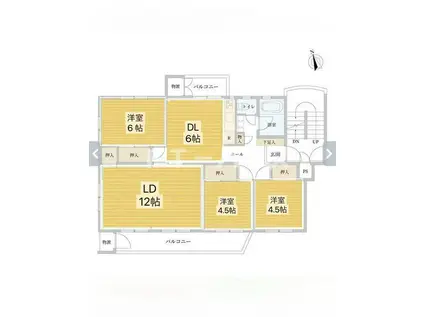 谷津遊園ハイツ(4LDK/3階)の間取り写真