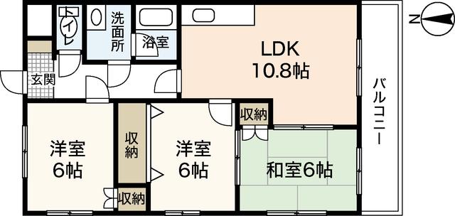 Kハイム城南(3LDK/4階)の間取り写真