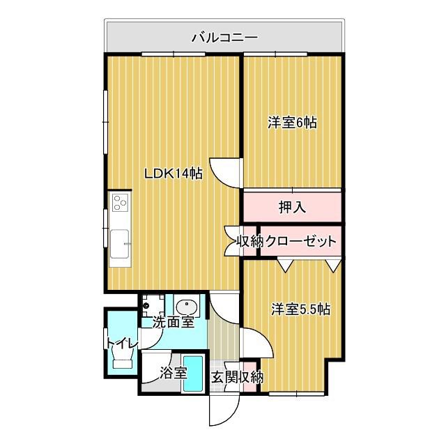 ユナイテッド萩原(3DK/5階)の間取り写真