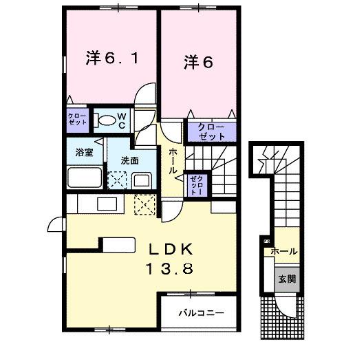 ラ・ミア・カーサB(2LDK/2階)の間取り写真