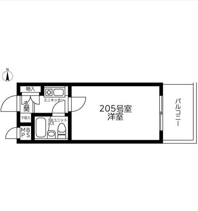 ライオンズマンション白楽(1K/2階)の間取り写真