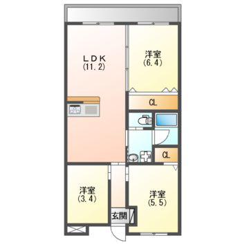 ハピネスプラザ北町(2SLDK/3階)の間取り写真