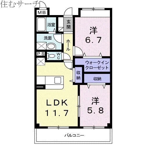 メイユール・A(2LDK/2階)の間取り写真
