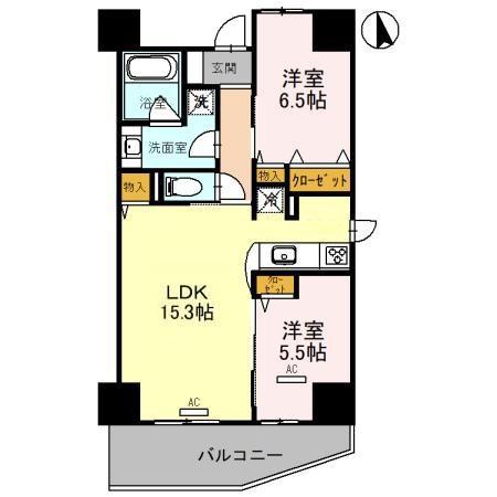 グランドポー(2LDK/2階)の間取り写真