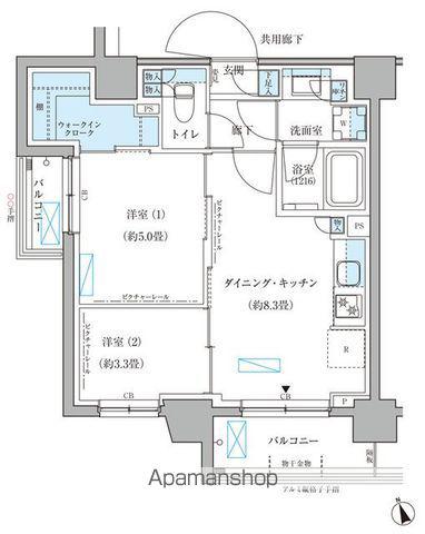 パークアクシス文京本郷(2DK/5階)の間取り写真