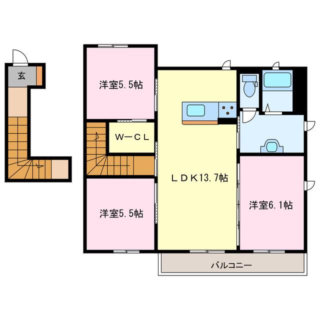 アザレアA棟(3LDK/2階)の間取り写真