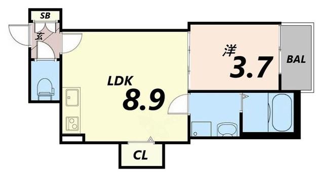 HABITASION京口(1LDK/2階)の間取り写真