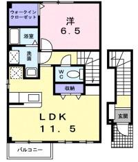 ニルヴァーナ ウーノ(1LDK/2階)の間取り写真