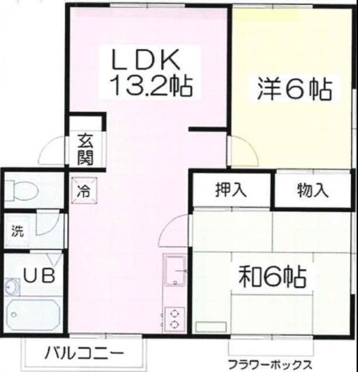 シャインハウスA(2LDK/2階)の間取り写真