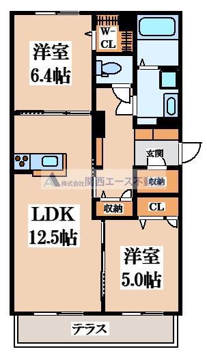 シャーメゾン LA.KIA(2LDK/1階)の間取り写真