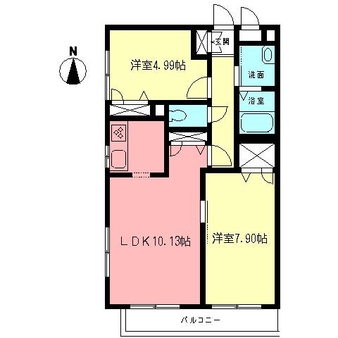 ディアコート(2LDK/1階)の間取り写真