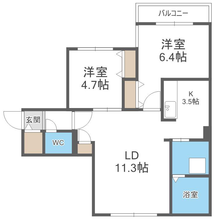 GEレジデンス琴似(2LDK/3階)の間取り写真