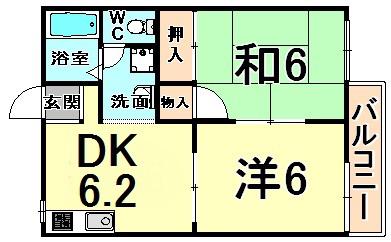 メゾン新伊丹B棟(2DK/1階)の間取り写真