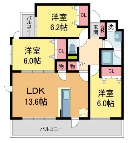 カロ甲子園口(3LDK/2階)の間取り写真