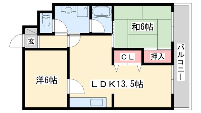 パンドール加古川(2LDK/4階)の間取り写真