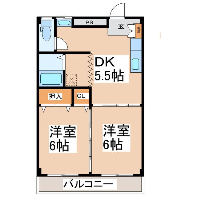 東信ハイツE(2DK/1階)の間取り写真