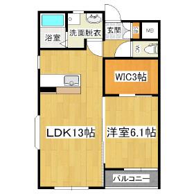 メルベージュN(1LDK/3階)の間取り写真