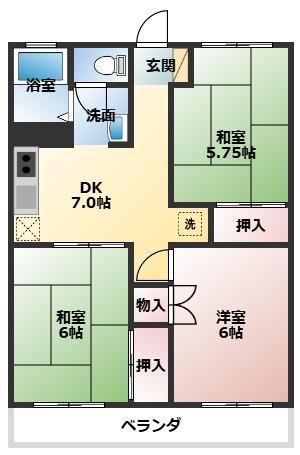 サンフラッツ北裏(3DK/2階)の間取り写真