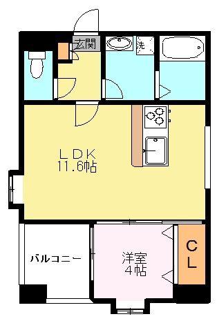 ワンティック水前寺II(1LDK/8階)の間取り写真
