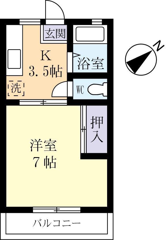 サクラハイムD(1K/1階)の間取り写真
