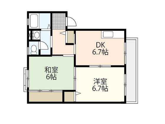 コーポシルフィードN A棟(2DK/1階)の間取り写真