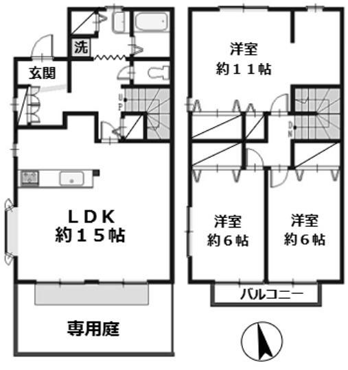 パーク・サイド櫻並木(3LDK/1階)の間取り写真