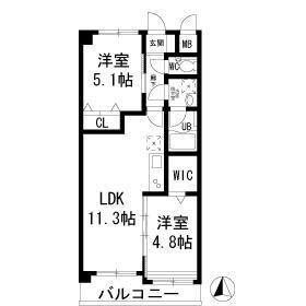 シナーラ上野毛(2LDK/4階)の間取り写真