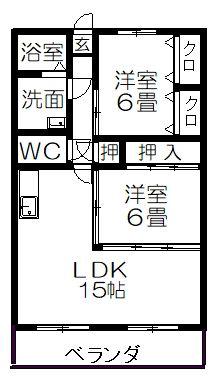 NO6山一ビル(2LDK/4階)の間取り写真