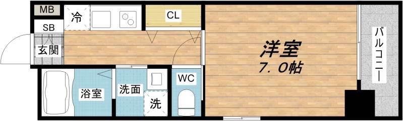 アネスト谷町(1K/8階)の間取り写真