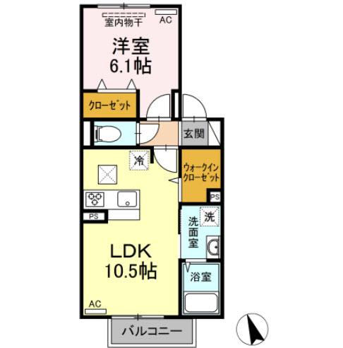 ラ・ティエドール中津(1LDK/1階)の間取り写真