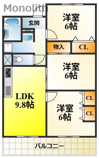 セーヌ東岸和田(3LDK/4階)の間取り写真