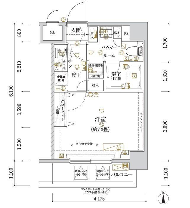 ARCOBALENO KAMEIDO(1K/2階)の間取り写真