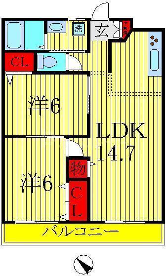 エスポワール富里B(2LDK/1階)の間取り写真