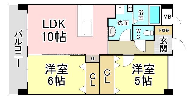 アクシオ足立(2LDK/3階)の間取り写真