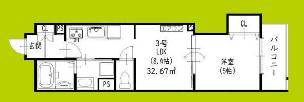 ラモーナ出口(1LDK/1階)の間取り写真