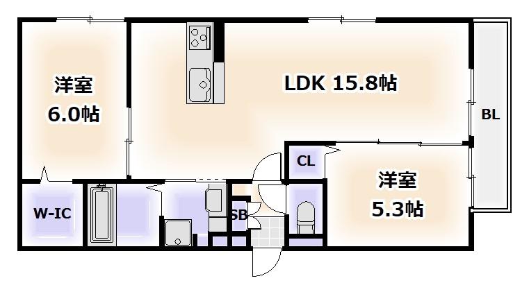 フリージア天王寺(2LDK/3階)の間取り写真
