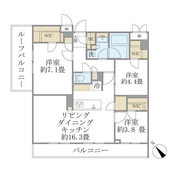 LA PERLA MEGURO-HIGASHIYAMAII(3LDK/3階)の間取り写真