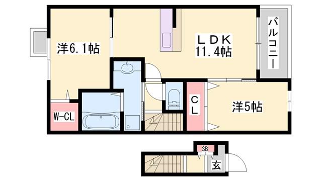 カーサドルチェB(2LDK/2階)の間取り写真