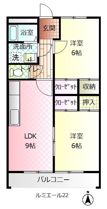 ルミエール22(2LDK/1階)の間取り写真