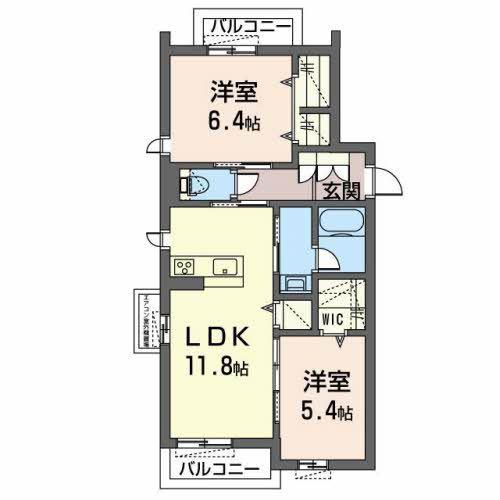 ドゥエラ(2LDK/2階)の間取り写真