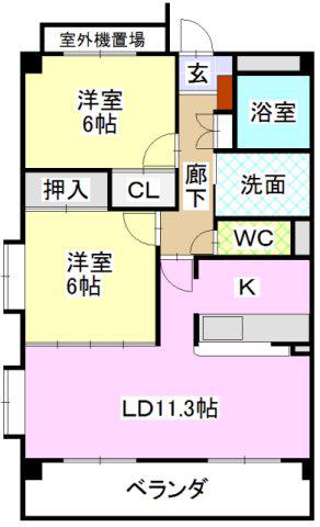 レージュ新栄町(2LDK/2階)の間取り写真