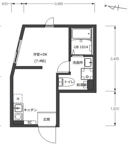BASE三ツ沢下町(1DK/1階)の間取り写真