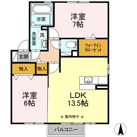 ジーニアル上条(2LDK/1階)の間取り写真