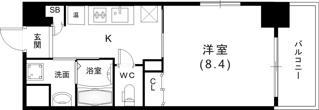 WILLDO浜崎通(1K/7階)の間取り写真
