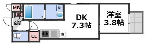 YUMAISON ウエスト(1LDK/3階)の間取り写真