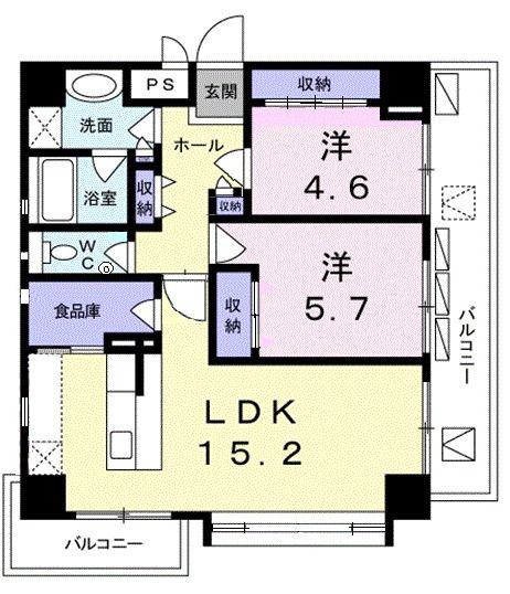 ホワイトブロッサム(2LDK/3階)の間取り写真