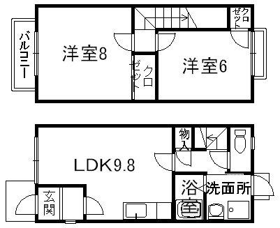 開の里I・II・III(2LDK/1階)の間取り写真